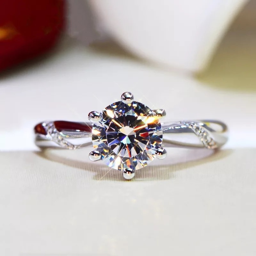 Silver diamond engagement ring